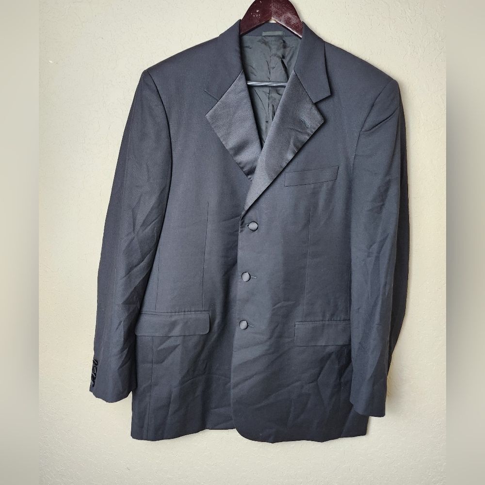 Ermenegildo Zegna Tessuto Euromoda Super 120s Wool Tuxedo Satin Black Blazer